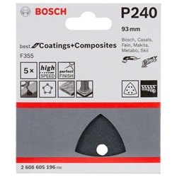 Bosch Schleifblatt F355, 93mm, 240, 6 Löcher, Klett, 5er-Pack Nr. 2608605196