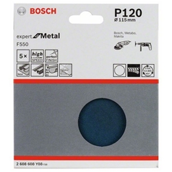 Bosch Schleifblatt F550, EXPERT for Metal, 115mm, 120, ungelocht, Klett, 5er-Pack Nr. 2608608Y08