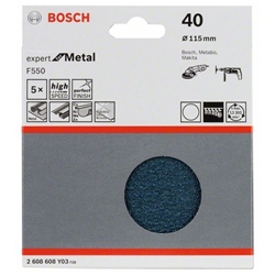 Bosch Schleifblatt F550, EXPERT for Metal, 115mm, 40, ungelocht, Klett, 5er-Pack Nr. 2608608Y03