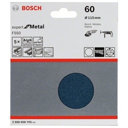 Bosch Schleifblatt F550, EXPERT for Metal, 115mm, 60, ungelocht, Klett, 5er-Pack Nr. 2608608Y05
