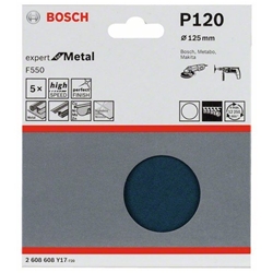Bosch Schleifblatt F550, EXPERT for Metal, 125mm, 120, ungelocht, Klett, 5er-Pack Nr. 2608608Y17