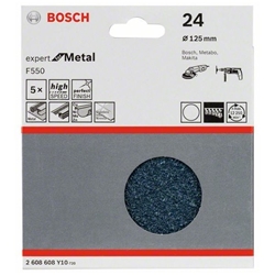 Bosch Schleifblatt F550, EXPERT for Metal, 125mm, 24, ungelocht, Klett, 5er-Pack Nr. 2608608Y10