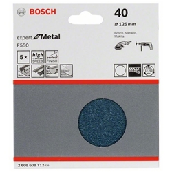 Bosch Schleifblatt F550, EXPERT for Metal, 125mm, 40, ungelocht, Klett, 5er-Pack Nr. 2608608Y12