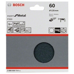 Bosch Schleifblatt F550, EXPERT for Metal, 125mm, 60, ungelocht, Klett, 5er-Pack Nr. 2608608Y14