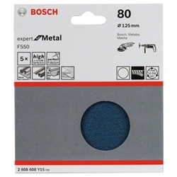 Bosch Schleifblatt F550, EXPERT for Metal, 125mm, 80, ungelocht, Klett, 5er-Pack Nr. 2608608Y15