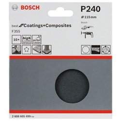 Bosch Schleifblatt Papier F355, 115mm, 220, ungelocht, Klett, 10er-Pack Nr. 2608605499