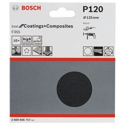 Bosch Schleifblatt Papier F355, 125mm, 120, ungelocht, Klett, 10er-Pack Nr. 2608606757