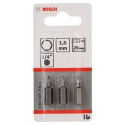 Bosch Schrauberbit Extra-Hart HEX 1,5, 25mm, 3er-Pack Nr. 2607001716