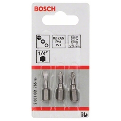 Bosch Schrauberbit-Set Extra-Hart (gemischt), 3-tlg., S 0,6x4,5, PH1, PZ1, 25mm Nr. 2607001765