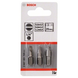 Bosch Schrauberbit-Set, Extra Hard, 3-tlg., S 0,6x4,5, S 0,8x5,5, S 1,2x8,0 Nr. 2607001750
