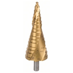 Bosch Stufenbohrer HSS-TiN, für Kabelfassungen, M10-M40, 10mm, 125,5mm, 12 Stufen Nr. 2608587434