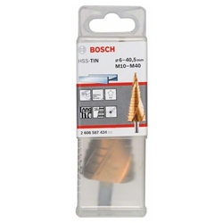 Bosch Stufenbohrer HSS-TiN, für Kabelfassungen, M10-M40, 10mm, 125,5mm, 12 Stufen Nr. 2608587434