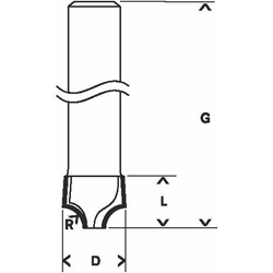 Bosch Viertelstabfräser, 8mm, R1 3,2mm, D 9,5mm, L 10,2mm, G 41mm Nr. 2608628405