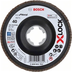 Bosch X-LOCK Fächerschleifscheibe, X571, Best for Metal, abgewinkelt Ø: 115mm K 60, 1 Stk Nr. 2608621763