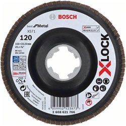 Bosch X-LOCK Fächerschleifscheibe, X571, Best for Metal, gewinkelt, Ø: 115mm, K 120, 1 Stk Nr. 2608621766
