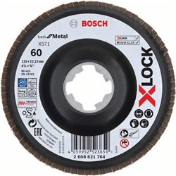 Bosch X-LOCK Fächerschleifscheibe, X571, Best for Metal, gewinkelt, Ø: 115mm, K 60, 1 Stk Nr. 2608621764