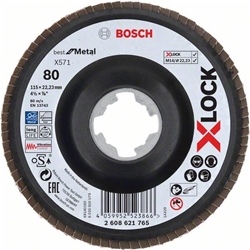 Bosch X-LOCK Fächerschleifscheibe, X571, Best for Metal, gewinkelt, Ø: 115mm, K 80, 1 Stk Nr. 2608621765