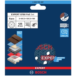 Bosch EXPERT O780 Folienschleifscheiben-Set, 125mm, G80, G120, G180, 9-tlg. Nr. 2608902407