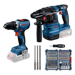 Bosch Combo Kit 18V-Profi-Set, bestehend aus: Akku-Bohrschrauber GSR 18-22 + Akku-Bohrhammer GBH 18-22, 45-tlg. Schraubendreher-Set, 3-tlg. Bohrer-Set, ohne Akku, ohne Ladegerät Nr. 0615V0003E