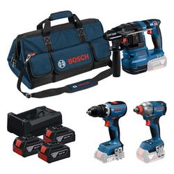 Bosch Combo Kit 18V-Set mit 3 Werkzeugen: GSR + GDX + GBH + 3x Akku 5.0Ah + GAL 12V/18V-80 Nr. 0615A50093