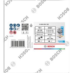 Bosch X451 Fächerschleifscheiben Set, 115x22,23mm, K40/K60/K80/K120, Z27, 15-tlg. Nr. 2608626165
