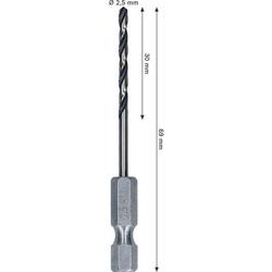 Bosch Metal HSS Spiralbohrer, 2,5x30x69mm, HEX 1/4\