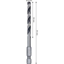 Bosch Metal HSS Spiralbohrer, 5x52x91mm, HEX 1/4\