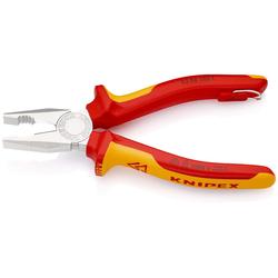 Knipex Kombizange isoliert mit Mehrkomponenten-Hüllen, VDE-geprüft, mit integrierter isolierter Befestigungsöse zum Anbringen einer Absturzsicherung verchromt 180 mm (SB-Karte/Blister) Nr. 03 06 180 T BK