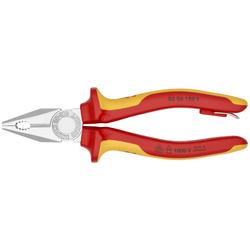Knipex Kombizange isoliert mit Mehrkomponenten-Hüllen, VDE-geprüft, mit integrierter isolierter Befestigungsöse zum Anbringen einer Absturzsicherung verchromt 180 mm (SB-Karte/Blister) Nr. 03 06 180 T BK