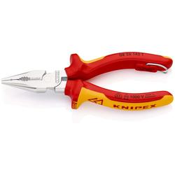 Knipex Spitz-Kombizange isoliert mit Mehrkomponenten-Hüllen, VDE-geprüft, mit integrierter isolierter Befestigungsöse zum Anbringen einer Absturzsicherung verchromt 145 mm (SB-Karte/Blister) Nr. 08 26 145 T BK