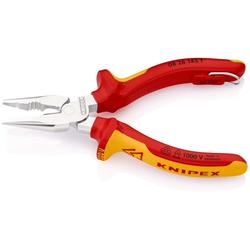 Knipex Spitz-Kombizange isoliert mit Mehrkomponenten-Hüllen, VDE-geprüft, mit integrierter isolierter Befestigungsöse zum Anbringen einer Absturzsicherung verchromt 145 mm (SB-Karte/Blister) Nr. 08 26 145 T BK