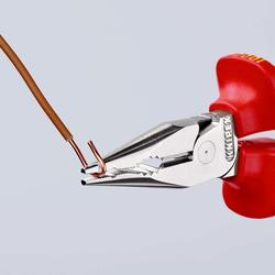 Knipex Spitz-Kombizange isoliert mit Mehrkomponenten-Hüllen, VDE-geprüft, mit integrierter isolierter Befestigungsöse zum Anbringen einer Absturzsicherung verchromt 145 mm (SB-Karte/Blister) Nr. 08 26 145 T BK