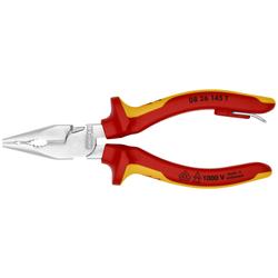 Knipex Spitz-Kombizange isoliert mit Mehrkomponenten-Hüllen, VDE-geprüft, mit integrierter isolierter Befestigungsöse zum Anbringen einer Absturzsicherung verchromt 145 mm Nr. 08 26 145 T
