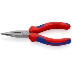 Knipex Flachrundzange mit Schneide (Radiozange) mit Mehrkomponenten-Hüllen schwarz atramentiert 140 mm (SB-Karte/Blister) Nr. 25 02 140 SB