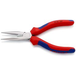 Knipex Flachrundzange mit Schneide (Radiozange) mit Mehrkomponenten-Hüllen verchromt 160 mm (SB-Karte/Blister) Nr. 25 05 160 SB