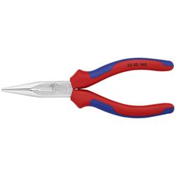 Knipex Flachrundzange mit Schneide (Radiozange) mit Mehrkomponenten-Hüllen verchromt 160 mm (SB-Karte/Blister) Nr. 25 05 160 SB