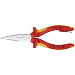 Knipex Flachrundzange mit Schneide (Radiozange) isoliert mit Mehrkomponenten-Hüllen, VDE-geprüft, mit integrierter isolierter Befestigungsöse zum Anbringen einer Absturzsicherung verchromt 160 mm Nr. 25 06 160 T