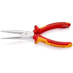 Knipex Flachrundzange mit Schneide (Storchschnabelzange) isoliert mit Mehrkomponenten-Hüllen, VDE-geprüft, mit integrierter isolierter Befestigungsöse zum Anbringen einer Absturzsicherung verchromt 200 mm Nr. 26 16 200 T