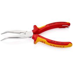 Knipex Flachrundzange mit Schneide (Storchschnabelzange) isoliert mit Mehrkomponenten-Hüllen, VDE-geprüft, mit integrierter isolierter Befestigungsöse zum Anbringen einer Absturzsicherung verchromt 200 mm ( Nr. 26 26 200 T BK