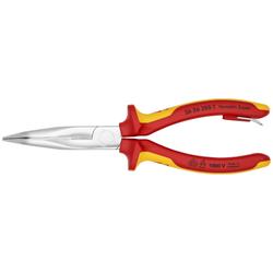 Knipex Flachrundzange mit Schneide (Storchschnabelzange) isoliert mit Mehrkomponenten-Hüllen, VDE-geprüft, mit integrierter isolierter Befestigungsöse zum Anbringen einer Absturzsicherung verchromt 200 mm ( Nr. 26 26 200 T BK