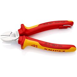 Knipex Seitenschneider isoliert mit Mehrkomponenten-Hüllen, VDE-geprüft, mit integrierter isolierter Befestigungsöse zum Anbringen einer Absturzsicherung verchromt 160 mm (SB-Karte/Blister) Nr. 70 06 160 T BK