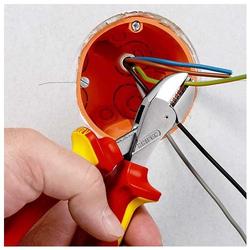 Knipex X-Cut® Kompakt-Seitenschneider isoliert mit Mehrkomponenten-Hüllen, VDE-geprüft, mit integrierter isolierter Befestigungsöse zum Anbringen einer Absturzsicherung verchromt 160 mm (SB-Karte/Blister) Nr. 73 06 160 T BK