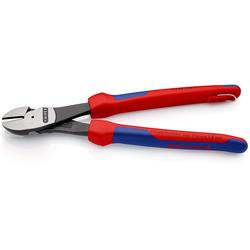 Knipex Kraft-Seitenschneider mit Mehrkomponenten-Hüllen, mit integrierter Befestigungsöse zum Anbringen einer Absturzsicherung schwarz atramentiert 250 mm (SB-Karte/Blister) Nr. 74 02 250 T BK