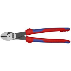 Knipex Kraft-Seitenschneider mit Mehrkomponenten-Hüllen, mit integrierter Befestigungsöse zum Anbringen einer Absturzsicherung schwarz atramentiert 250 mm (SB-Karte/Blister) Nr. 74 02 250 T BK
