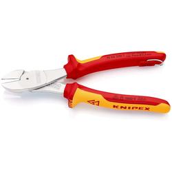 Knipex Kraft-Seitenschneider isoliert mit Mehrkomponenten-Hüllen, VDE-geprüft, mit integrierter isolierter Befestigungsöse zum Anbringen einer Absturzsicherung verchromt 200 mm (SB-Karte/Blister) Nr. 74 06 200 T BK