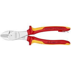 Knipex Kraft-Seitenschneider isoliert mit Mehrkomponenten-Hüllen, VDE-geprüft, mit integrierter isolierter Befestigungsöse zum Anbringen einer Absturzsicherung verchromt 200 mm (SB-Karte/Blister) Nr. 74 06 200 T BK