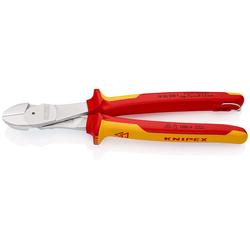 Knipex Kraft-Seitenschneider isoliert mit Mehrkomponenten-Hüllen, VDE-geprüft, mit integrierter isolierter Befestigungsöse zum Anbringen einer Absturzsicherung verchromt 250 mm (SB-Karte/Blister) Nr. 74 06 250 T BK
