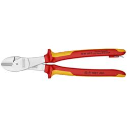 Knipex Kraft-Seitenschneider isoliert mit Mehrkomponenten-Hüllen, VDE-geprüft, mit integrierter isolierter Befestigungsöse zum Anbringen einer Absturzsicherung verchromt 250 mm Nr. 74 06 250 T