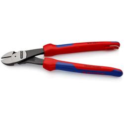 Knipex Kraft-Seitenschneider mit Mehrkomponenten-Hüllen, mit integrierter Befestigungsöse zum Anbringen einer Absturzsicherung schwarz atramentiert 250 mm (SB-Karte/Blister) Nr. 74 22 250 T BK