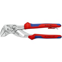 Knipex Zangenschlüssel Zange und Schraubenschlüssel in einem Werkzeug mit Mehrkomponenten-Hüllen, mit integrierter Befestigungsöse zum Anbringen einer Absturzsicherung verchromt 180 mm (SB-Karte/Blister) Nr. 86 05 180 T BK